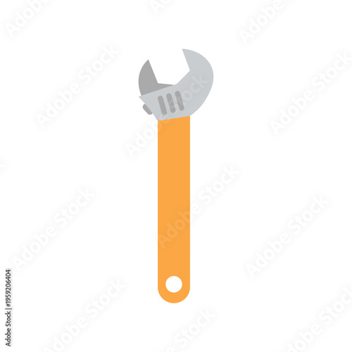 Isolated illustrations of adjustable wrenches with yellow handgrip for craftsmen and mechanics icons.