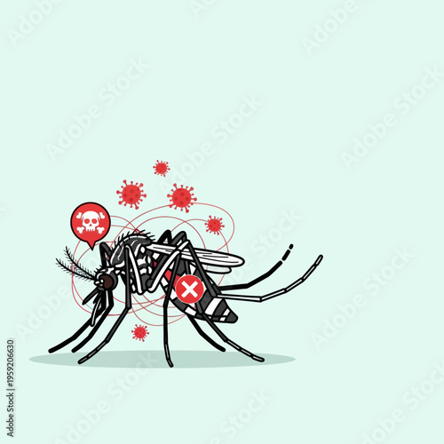 Diseased Aedes Mosquito Spreading Virus Danger Symbol