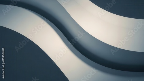 Smooth, elegant, and flowing contemporary abstract wavy shapes with soft, matte paper-like textures, subtly intertwining to create dynamic geometric curves, illuminated by a gentle gradient of cool