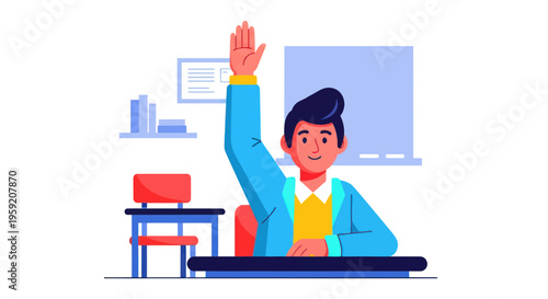Student Raising Hand in Classroom, Asking Question, Education Concept
