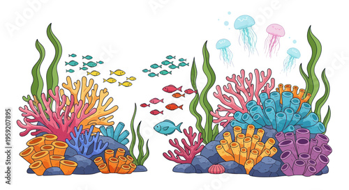 Vibrant Coral Reef Ecosystem with Fish and Jellyfish