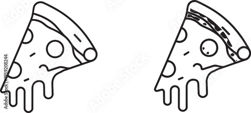 Sad pizza slices with melting cheese sad faces cartoon