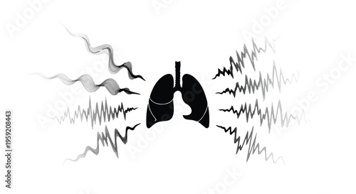 Illustration of lungs receiving harmful environmental pollutants and sound waves