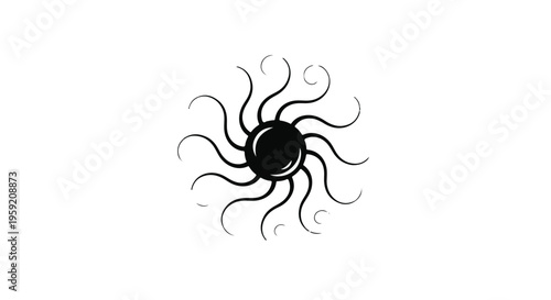 Abstract sunburst symbol with flowing wavy rays on a white background