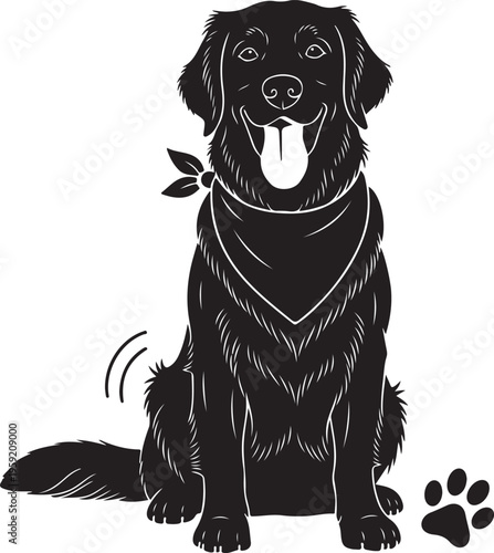 Black dog silhouette with bandana and happy expression, Generative Ai