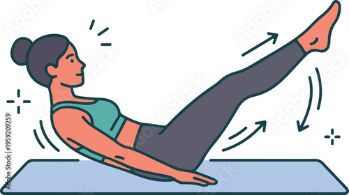 Woman doing leg raise exercise, core workout, fitness illustration, EPS vector