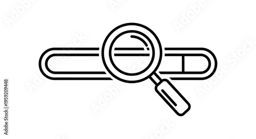 Magnifying glass over search bar, concept of online search, data analysis, and discovery