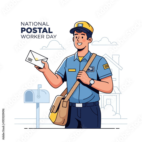 Smiling Postman Delivering Mail for National Postal Worker Day