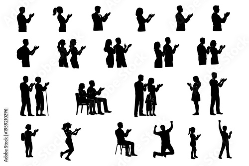 Silhouette collection of applauding people in various poses and ages.
