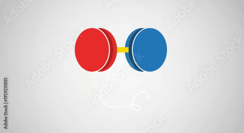A colorful vector graphic of a yo-yo with a red and blue body and yellow axle