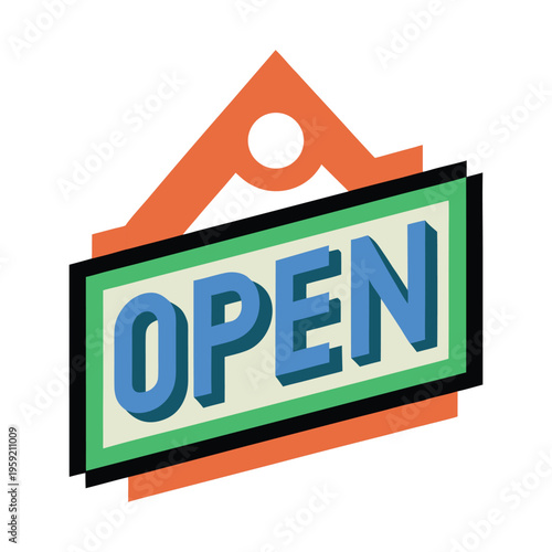 Open Sign Vector Illustration Isolated on White Background. Store Business Sign Icon