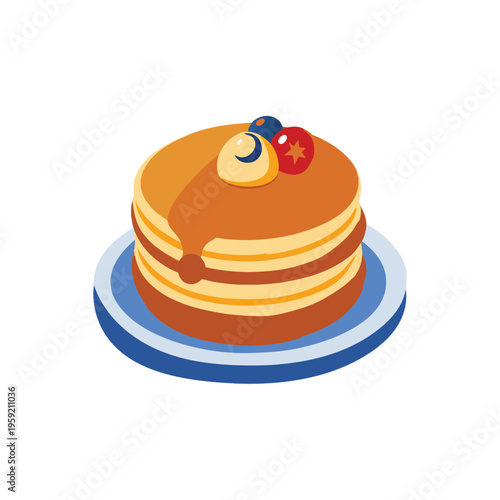 Homemade Pancakes Vector. Delicious Breakfast Illustration