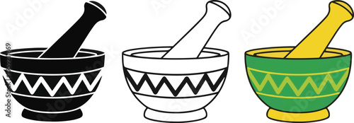 Cinco de mayo celebration mortar and pestle trio illustration
