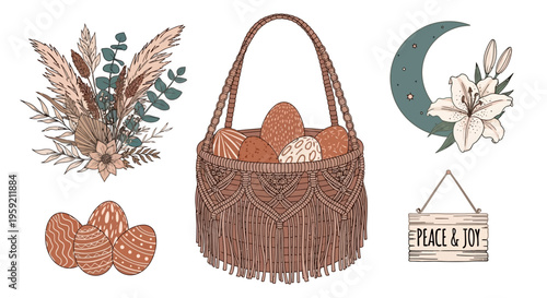 Handcrafted bohemian accessories featuring woven and natural elements