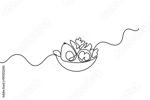 Minimalist healthy bowl continuous line art isolated on white background vector illustration