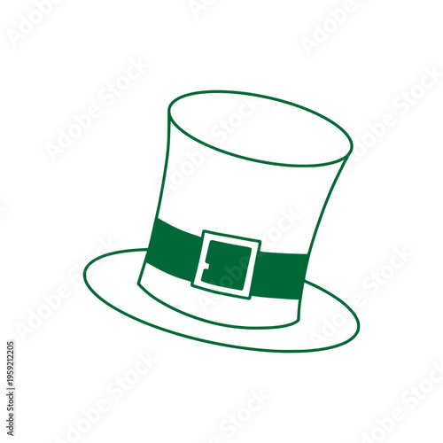 St. Patrick's Day leprechaun hat icon. Green top hat with buckle isolated on white. Irish tradition and lucky symbol for holiday design. hand drawn leprechaun hat, isolated on white background.