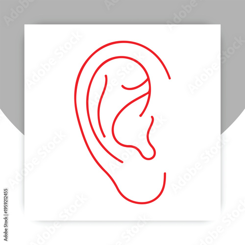 Red Ear Outline: A minimalistic outline of an ear, rendered in vibrant red, against a simple backdrop, emphasizing the essential form and anatomical details.