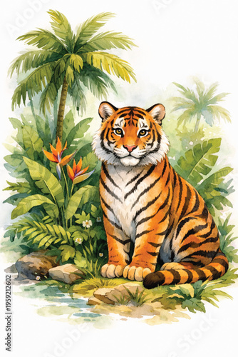 Tiger roaming in the jungle and forest wildlife scene