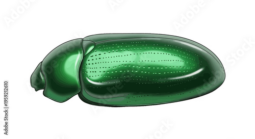 Green beetle insect close up side.