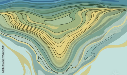 Abstract top view river delta flow pattern with contour lines vector