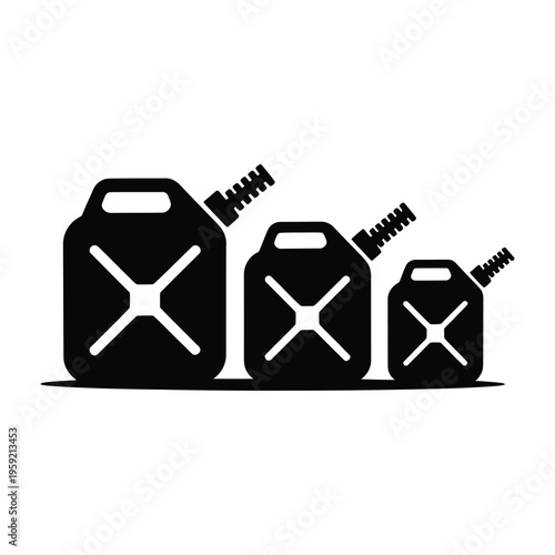A graphic illustration of three black gas cans with white X's