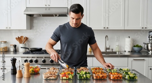 Man preparing healthy food in kitchen.