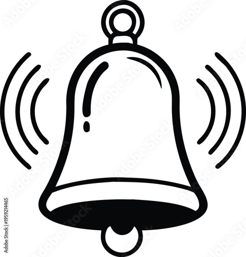 Simple black and white illustration of a ringing bell