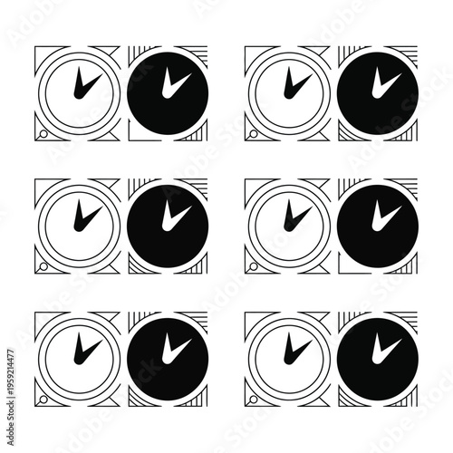 A collection of black and white Nike logo designs on a clean background