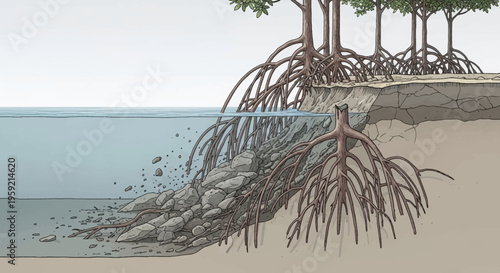 Mangrove roots underwater ecosystem