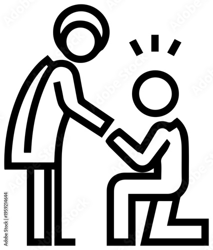 Minimalistic line icon of a person helping another with stress or anxiety relief