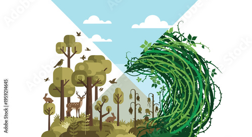 Forest ecosystem with animals and plants