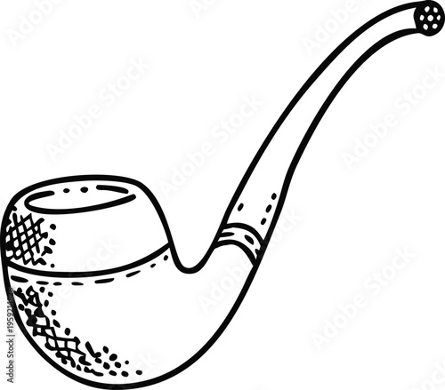 A simple black and white doodle of a classic smoking pipe