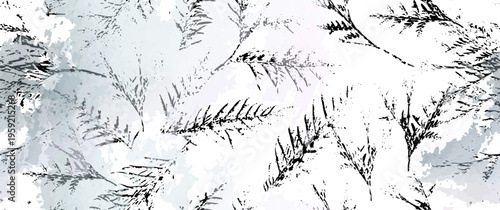 Aesthetic Seamless Pattern. Leaves Trees, Shrubs Stamp Effect. Neutral Tree Leaf Pattern. Texture Spots Watercolor Overlay. Transparency Wallpaper Rustic Modern Design. Fancy Delicate Fabric Textile.