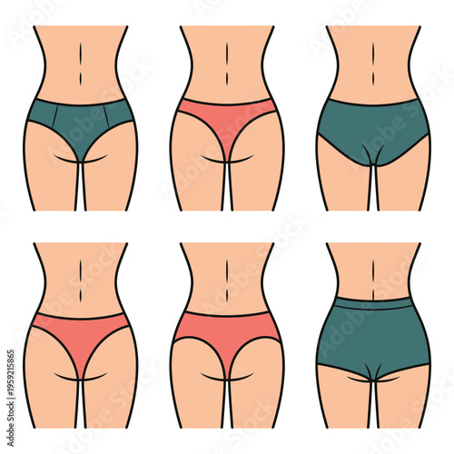 An illustration of various female body types in underwear