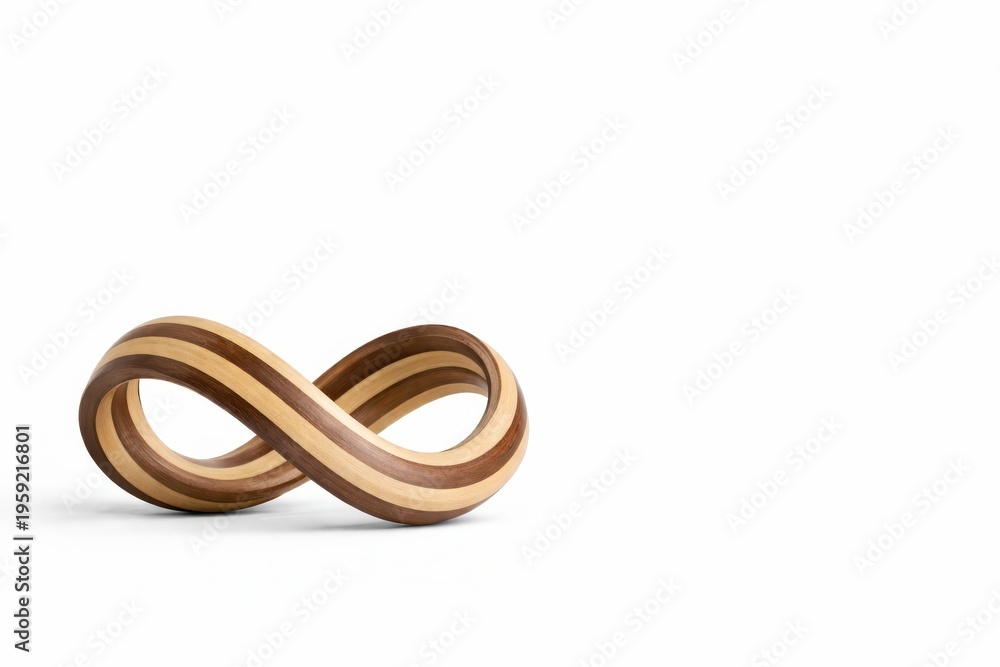 Fototapeta premium Bentwood infinity ring sculpture in laminated maple and walnut isolated on white background