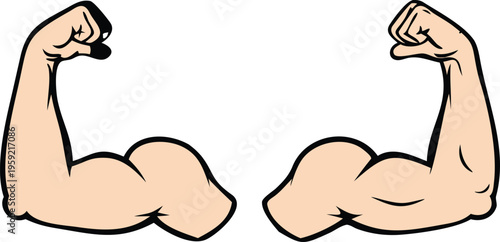 Cartoon illustration of flexed biceps with the word flexed