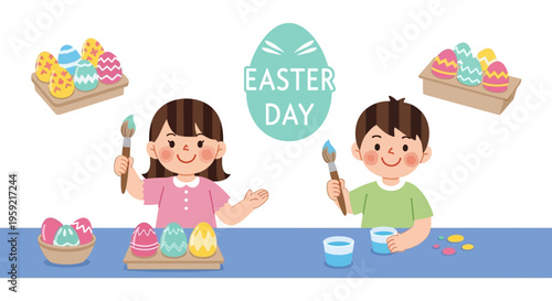 Children joyfully decorating easter cupcakes together on a festive day.