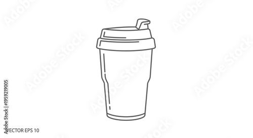 Simple Line Art Icon of a Reusable Coffee Cup with Lid