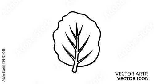 Simple Line Art Icon of a Spinach Leaf