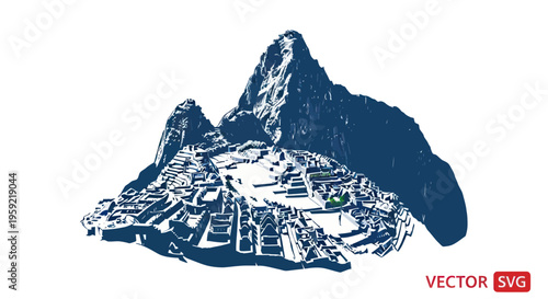 Machu Picchu ancient Inca citadel in Peru, mountain landscape, vector illustration