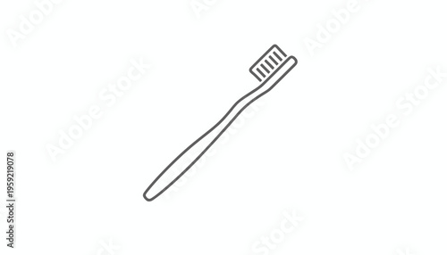 Simple Line Art Icon of a Toothbrush on White Background