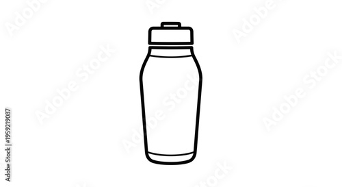 Simple Line Art Icon of a Water Bottle, Minimalist Design
