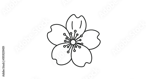 Simple Cherry Blossom Flower Outline Icon Vector Illustration