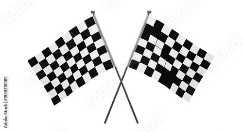Two crossed checkered finish line racing flags vector illustration symbolizing victory and completion of a competition