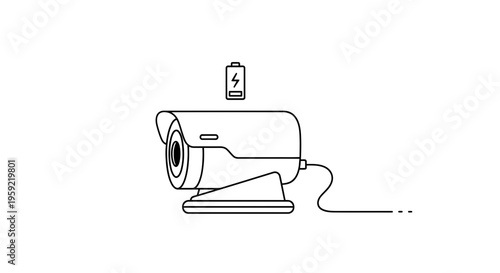 Security Camera with Battery Icon, Surveillance Technology, Wireless Security System Concept