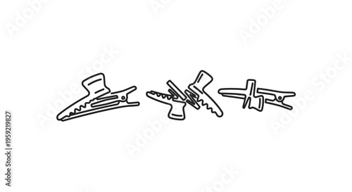 Set of Four Black Hair Sectioning Clips, Isolated on White Background