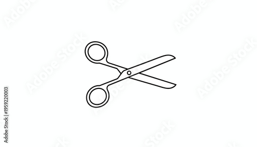 Open Scissors Icon, Simple Line Art, Isolated on White Background