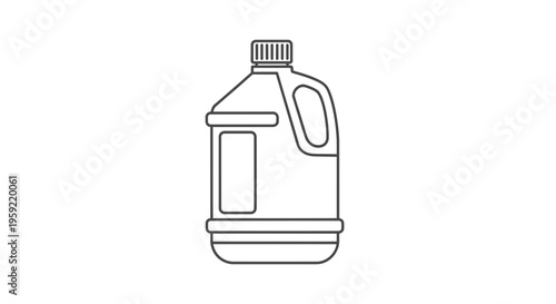 Outline of a plastic jug with handle and cap, isolated on white background