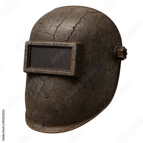 Cracked Welding Helmet Damage Industrial Safety Hazard Concept Isolated Transparent Background.