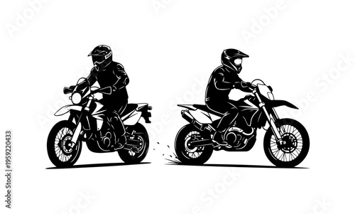 Two Motorcyclists Riding Dual-Sport Bikes Silhouette